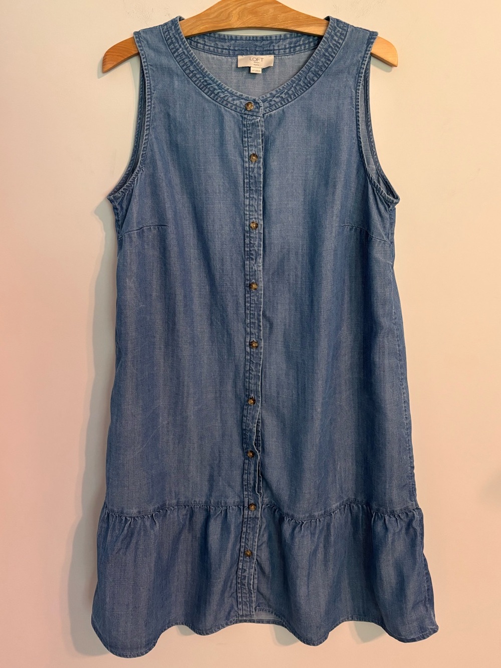 Loft sleeveless blue chambray dress